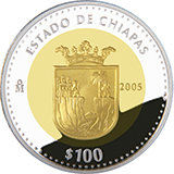 Reverso de la moneda bimet�lica conmemorativa de la Uni�n de los Estados en una Federaci�n, primera fase, her�ldica, Chiapas