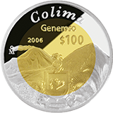 Reverso de la moneda bimetlica conmemorativa de la Unin de los Estados en una Federacin, segunda fase, emblemtica, Colima