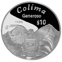 Reverso de la moneda de plata conmemorativa de la Unin de los Estados en una Federacin, segunda fase, emblemtica, Colima