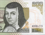Fragmento del anverso del billete de 200 nuevos pesos de la familia C