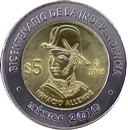 Reverso de la moneda de 5 pesos, conmemorativa del bicentenario de la Independencia, Ignacio Allende