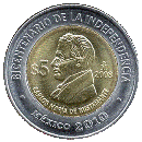 Reverso de la moneda de 5 pesos, conmemorativa del bicentenario de la Independencia, Carlos Mara de Bustamante