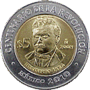 Reverso de la moneda de 5 pesos, conmemorativa del centenario de la Revolución, Heriberto Jara