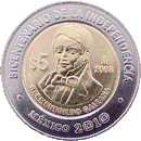 Reverso de la moneda de 5 pesos, conmemorativa del bicentenario de la Independencia, Hermenegildo Galeana
