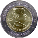 Reverso de la moneda de 5 pesos, conmemorativa del centenario de la Independencia, Josefa Ortiz
