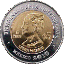 Reverso de la moneda de 5 pesos, conmemorativa del centenario de la Independencia, Leona Vicario