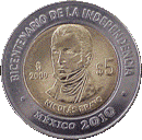 Reverso de la moneda de 5 pesos, conmemorativa del centenario de la Independencia, Nicols Bravo