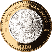 Reverso de la moneda virreinal con resellos de filipinas y chops de la serie dos de la coleccin herencia numismtica
