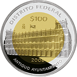 Reverso de la moneda bimet�lica conmemorativa de la Uni�n de los Estados en una Federaci�n, seguda fase, emblem�tica, Distrito Federal