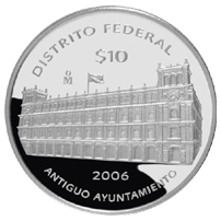 Reverso de la moneda de plata conmemorativa de la Unin de los Estados en una Federacin, segunda fase, emblemtica, Distrito Federal