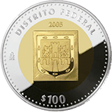 Reverso de la moneda bimet�lica conmemorativa de la Uni�n de los Estados en una Federaci�n, primera fase, her�ldica, Distrito Federal