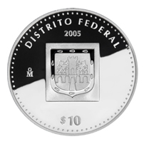 Reverso de la moneda de plata conmemorativa de la Unin de los Estados en una Federacin, primera fase, herldica, Distrito Federal