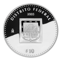 Reverso de la moneda de plata conmemorativa de la Uni�n de los Estados en una Federaci�n, primera fase, her�ldica, Distrito Federal