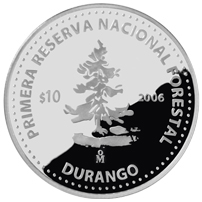 Reverso de la moneda de plata conmemorativa de la Unin de los Estados en una Federacin, segunda fase, emblemtica, Durango