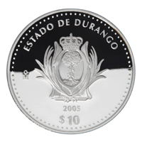 Reverso de la moneda de plata conmemorativa de la Uni�n de los Estados en una Federaci�n, primera fase, her�ldica, Durango