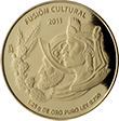 Reverso de moneda de oro en acabado satn de la coleccin fusin cultural: espaol e indgena