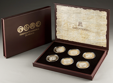 Estuche con monedas de la serie uno de la  coleccin herencia numismtica