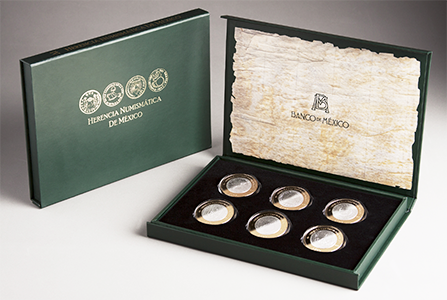 Estuche con monedas de la serie cuatro de la  coleccin herencia numismtica