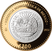 Reverso de la moneda de los estados unidos mexicanos, inauguracin del ferrocarril del sureste, serie dos de la coleccin herencia numismtica