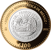 Reverso de la moneda de los estados unidos mexicanos, inauguraci�n del ferrocarril del sureste, serie dos de la colecci�n herencia numism�tica
