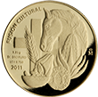 Reverso de moneda de oro en acabado satn de la coleccin fusin cultural: mercanca