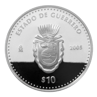 Reverso de la moneda de plata conmemorativa de la Uni�n de los Estados en una Federaci�n, primera fase, her�ldica, Guerrero