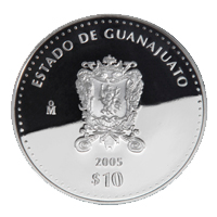 Reverso de la moneda de plata conmemorativa de la Uni�n de los Estados en una Federaci�n, primera fase, her�ldica, Guanajuato