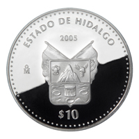 Reverso de la moneda de plata conmemorativa de la Unión de los Estados en una Federación, primera fase, heráldica, Hidalgo