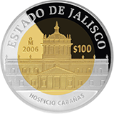 Reverso de la moneda bimetlica conmemorativa de la Unin de los Estados en una Federacin, segunda fase, emblemtica, Jalisco
