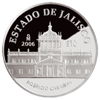 Reverso de la moneda de plata conmemorativa de la Unin de los Estados en una Federacin, segunda fase, emblemtica, Jalisco