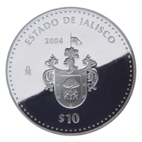 Reverso de la moneda de plata conmemorativa de la Uni�n de los Estados en una Federaci�n, primera fase, her�ldica, Jalisco