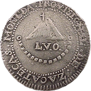 Reverso de moneda provisional con ceca de Zacatecas