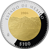 Reverso de la moneda bimetlica conmemorativa de la Unin de los Estados en una Federacin, segunda fase, emblemtica, Estado de Mxico