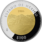 Reverso de la moneda bimet�lica conmemorativa de la Uni�n de los Estados en una Federaci�n, segunda fase, emblem�tica, Estado de M�xico