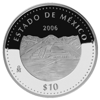 Reverso de la moneda de plata conmemorativa de la Unin de los Estados en una Federacin, segunda fase, emblemtica, Estado de Mxico