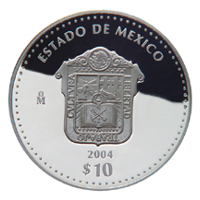 Reverso de la moneda de plata conmemorativa de la Uni�n de los Estados en una Federaci�n, primera fase, her�ldica, Estado de M�xico