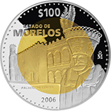 Reverso de la moneda bimetlica conmemorativa de la Unin de los Estados en una Federacin, segunda fase, emblemtica, Morelos
