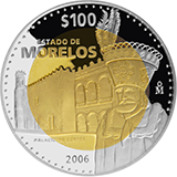 Reverso de la moneda bimet�lica conmemorativa de la Uni�n de los Estados en una Federaci�n, segunda fase, emblem�tica, Morelos