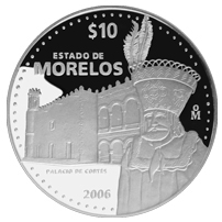 Reverso de la moneda de plata conmemorativa de la Unin de los Estados en una Federacin, segunda fase, emblemtica, Morelos