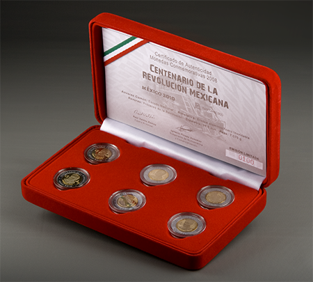 Colección de monedas de curso legal sin circular, conmemorativas de la revolución mexicana, cuños 2008, 2009 y 2010