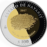 Reverso de la moneda bimetlica conmemorativa de la Unin de los Estados en una Federacin, segunda fase, emblemtica, Nayarit