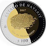Reverso de la moneda bimet�lica conmemorativa de la Uni�n de los Estados en una Federaci�n, segunda fase, emblem�tica, Nayarit