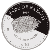 Reverso de la moneda de plata conmemorativa de la Unin de los Estados en una Federacin, segunda fase, emblemtica, Nayarit
