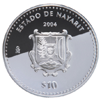 Reverso de la moneda de plata conmemorativa de la Uni�n de los Estados en una Federaci�n, primera fase, her�ldica, Nayarit
