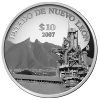 Reverso de la moneda de plata conmemorativa de la Unin de los Estados en una Federacin, segunda fase, emblemtica, Nuevo Len