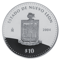 Reverso de la moneda de plata conmemorativa de la Unin de los Estados en una Federacin, primera fase, herldica, Nuevo Len