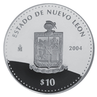 Reverso de la moneda de plata conmemorativa de la Uni�n de los Estados en una Federaci�n, primera fase, her�ldica, Nuevo Le�n