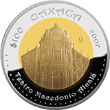 Reverso de la moneda bimetlica conmemorativa de la Unin de los Estados en una Federacin, segunda fase, emblemtca, Oaxaca