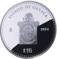 Reverso de la moneda de plata conmemorativa de la Uni�n de los Estados en una Federaci�n, primera fase, her�ldica, Oaxaca