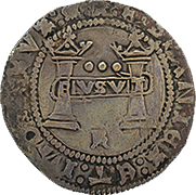 Reverso de moneda virreinal tipo carlos y juana